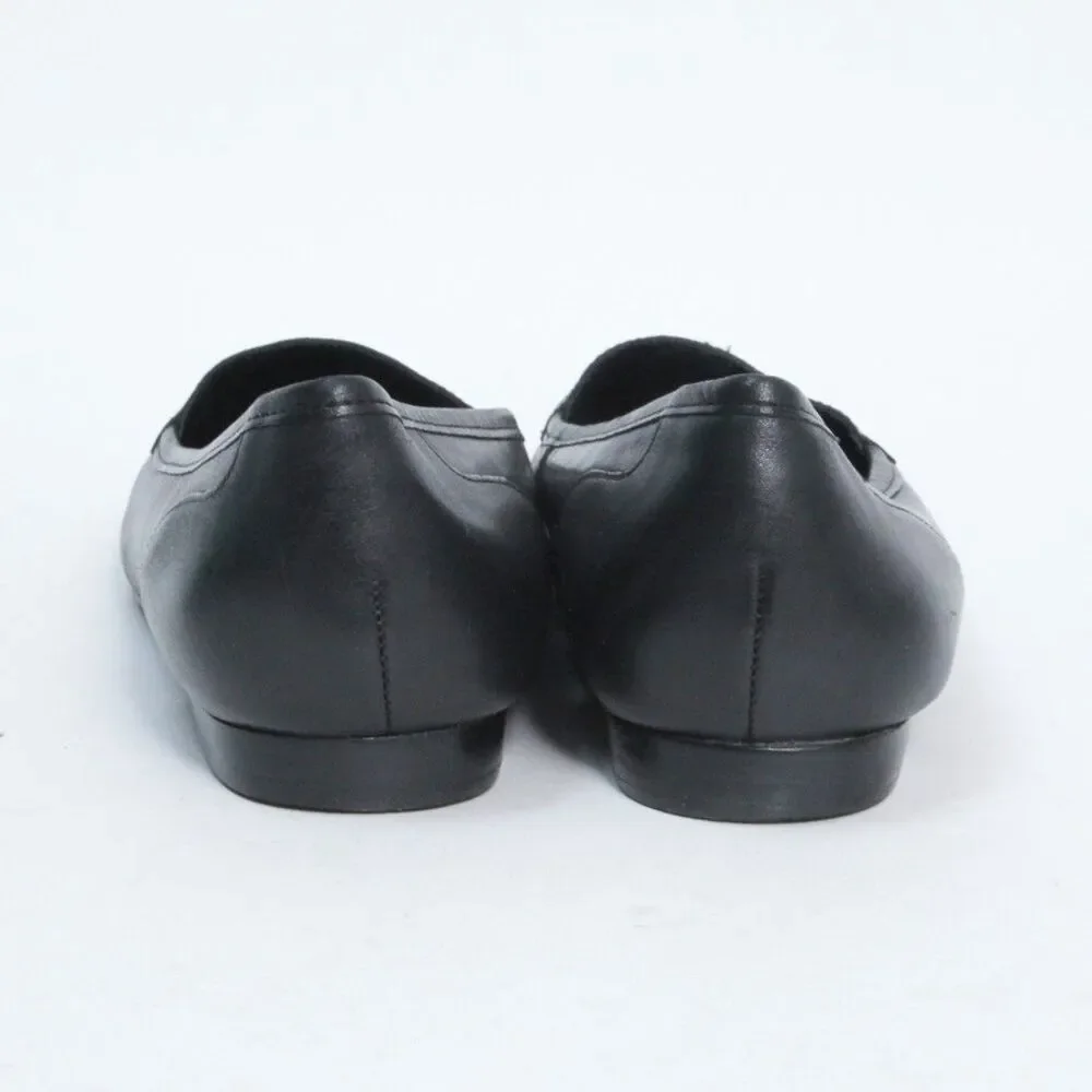 Enzo Angiolini Women's Black Croc Embossed Leather Square Toe Ballet Flats 8M